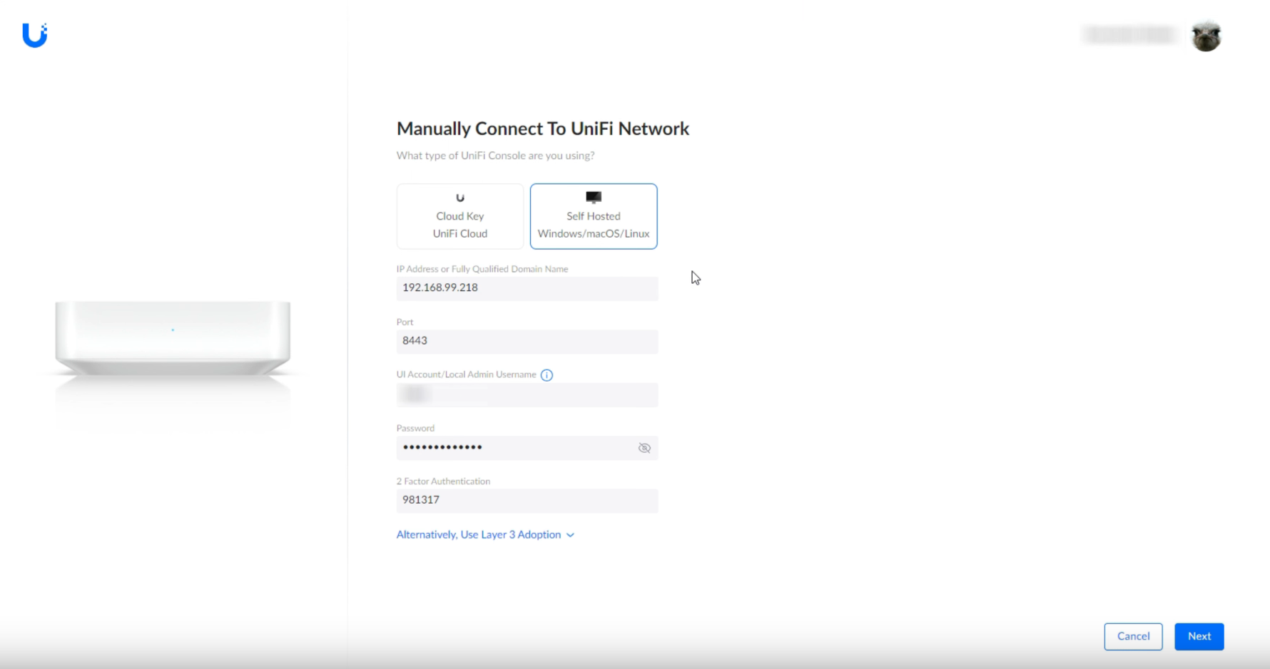 UXG Lite - connect to Unifi network application