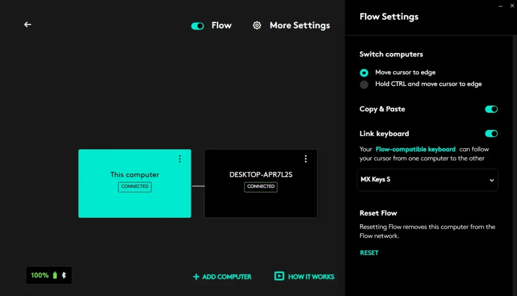 Logi Options+ Additional Flow settings